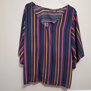 Willow & Root Ladies Size Large Blouse Striped Multicolored Batwing Sleeve Boho